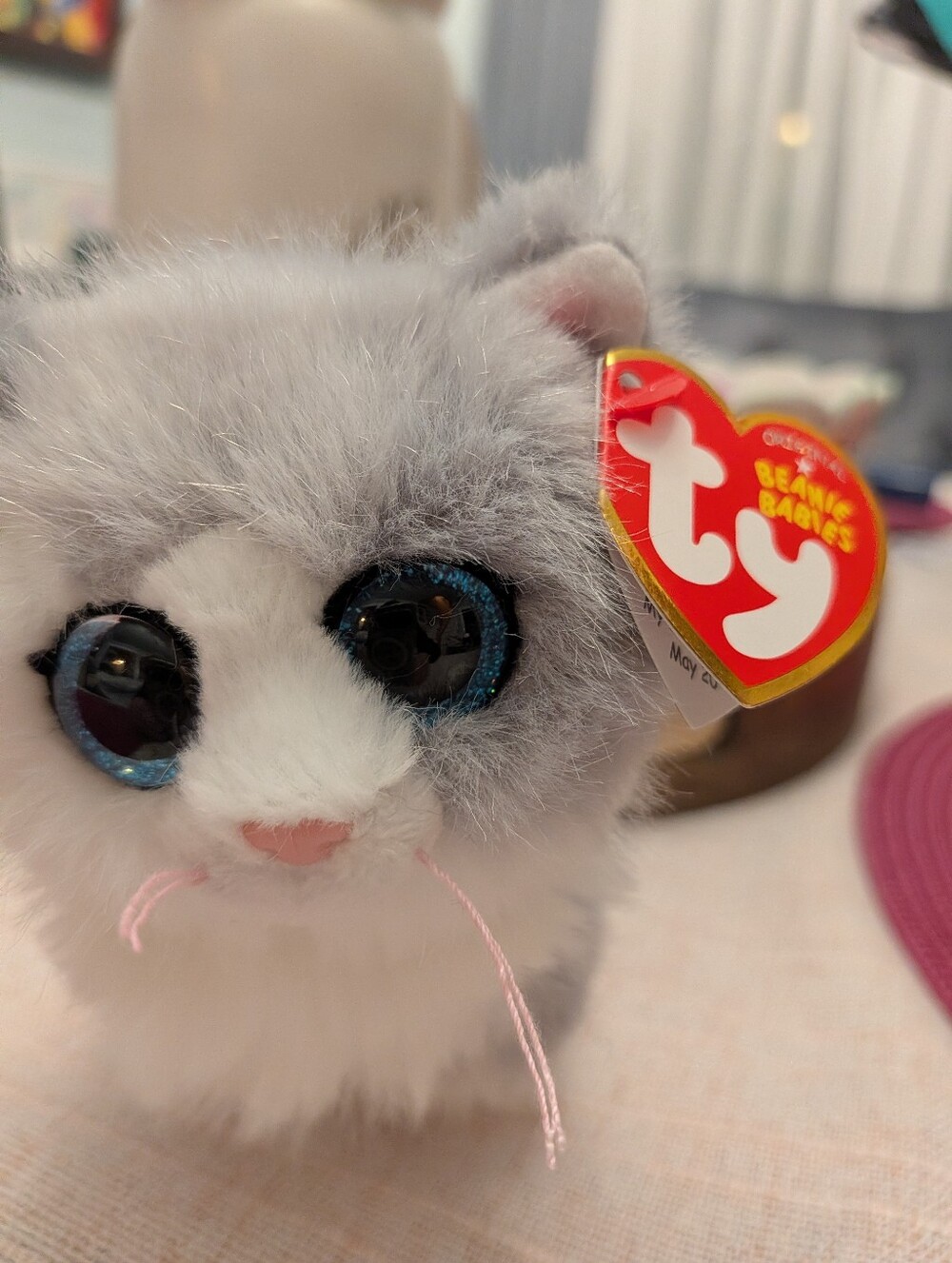 Ty Furley Gray and White Plush Kitten